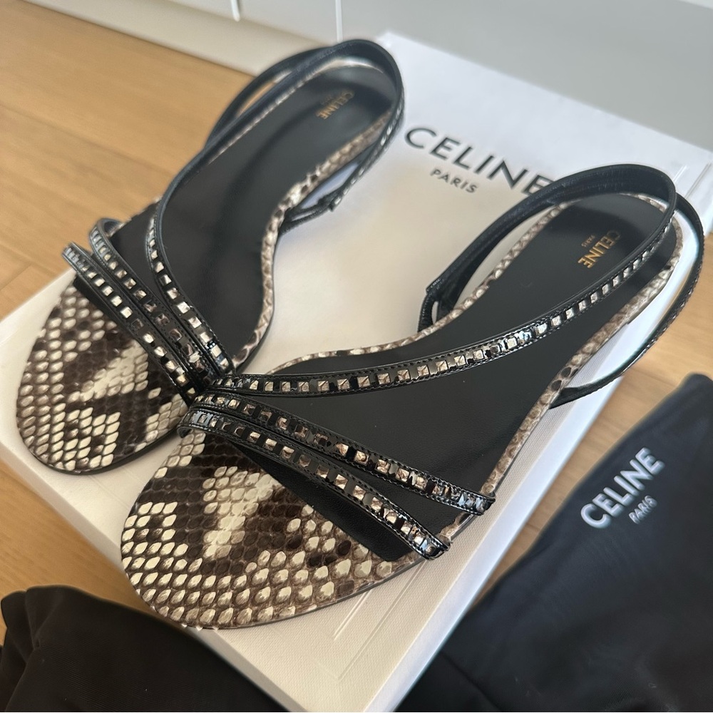 CELINE calfskin & shiny python sandals - 39 EUR / 9 US